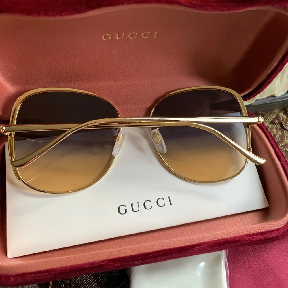 Authentic GUCCI 58 butterfly Gold Blue Crystals/metal sunglasses - Picture 5 of 12